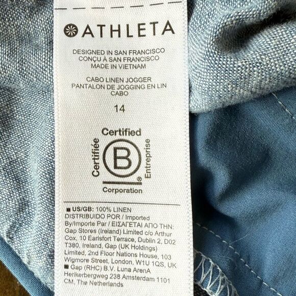Athleta Retreat Linen Jogger Pants Linen Chambray Blue 14 - Picture 7 of 7
